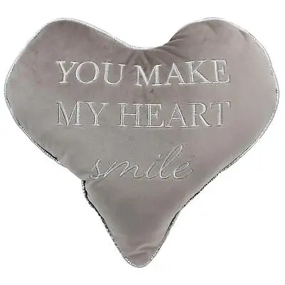 Heart Cushion Grey Velour With Wording 'You Make My Heart Smile' • £11.33