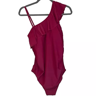 Maternity Summer Mae Swim Suit One Piece LARGE Women’s Burgundy Wine Ruffle • $17.95