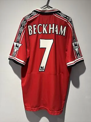Manchester United 1998/00 Home Football Shirt Vintage Umbro L #7 Beckham • £149