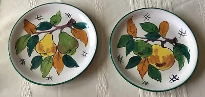 2 Vintage Italian Majolica Pottery Salad Plates Peasant Village Pv Pears Apples • $15