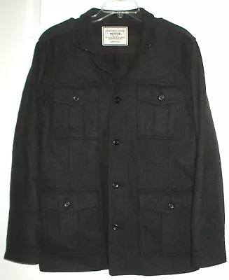 Mens OLD NAVY Size M Gray Wool Pea Coat Flannel Lined With Front Pockets • $24.99