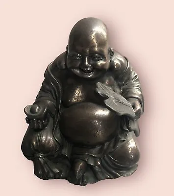 Laughing Buddha Statue Crosa 2001 Bronze Colour Figure Vintage 4 Inches • £26.99
