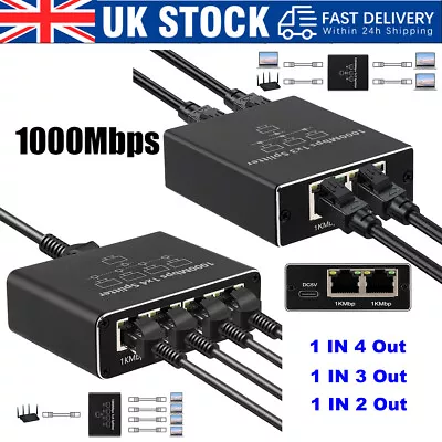 1-2/3/4 Way 1000Mbps Ethernet Splitter Adapter RJ45 Cable LAN Network Internet~ • £12.95