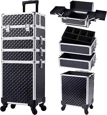 Rolling Makeup Train Case Large Storage Cosmetic Trolley 4 In 1 Travel Case Cart • $125.39