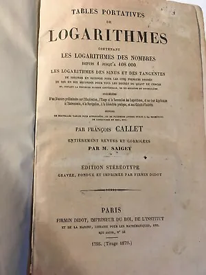 1879 - Tables Portatives De Logarithmes Logarithm Table Vintage  MATH • £121.49