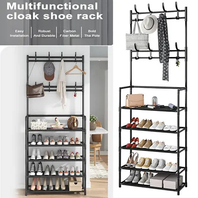 67'' Hall Tree 3-IN-1 Coat Rack Shoe Bench W/ 16 Hooks Entryway Storage Shelf • $19.99