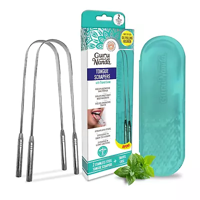 Tongue Scraper For Adults (2-Pack) With Travel Case 420 Medical Grade Stainless • $8.01