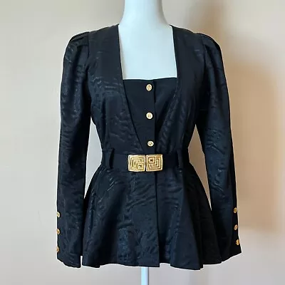 Vintage Saks Fifth Avenue Made In France Women's 38 Black Belted Top Chic • $79.99