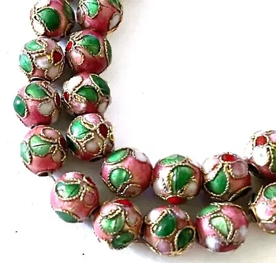 20 Cloisonne Vintage Round Beads Gold Pink Green Enamel Floral 7mm • $7.99