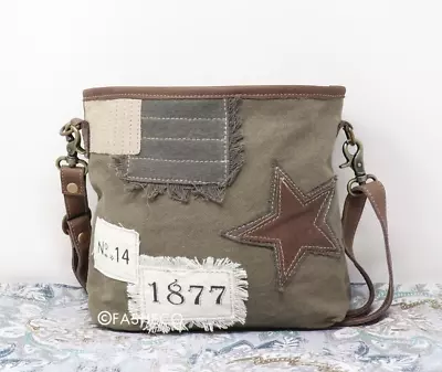 NEW Myra Vintage Star Cross Body Bag | Canvas And Genuine Leather Purses For Wom • $29.95