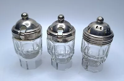 Vintage Silver Plated Glass Condiment Jars Set Of 3 • $10