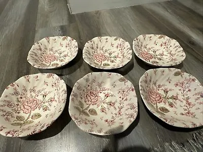 Set Of 6 Johnson Brothers ROSE CHINTZ Square Cereal Bowls 6.25” • $75