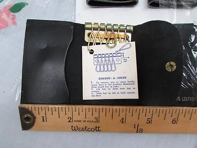 Vintage Leather Tri-Fold  6 Key Holder Wallet Case Pouch- NOS--Black • $9.99