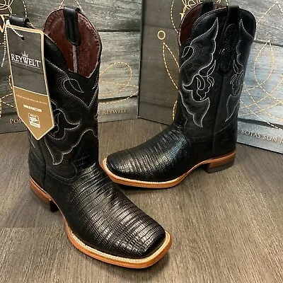 Men's Rodeo Cowboy Boots Lizard Print Leather Western Square Toe Black Botas   • $119.99