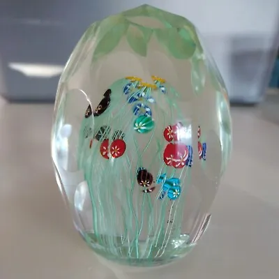 Vintage Large Murano Egg Shaped Flowers Glass Paperweight 4 1/2  Tall CS  • $19.99