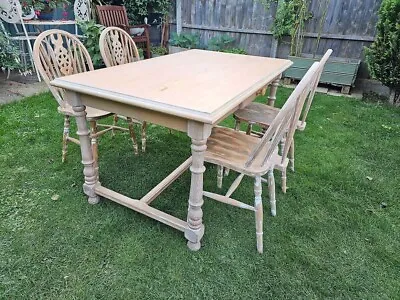 Lovely Pine Farmhouse Refectory Dining Table & 4 Chairs 4.5t X 2.75ft FREE DELIV • £395