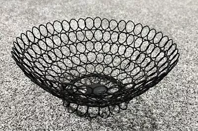 Black Metal Open Oval Pedestal Round Bowl • $15