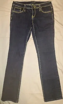 £10.70 • Buy FUSION Women's Sz.7 Dark Wash Bootcut Golden Threaded 5-pocket Low Rise Jeans 