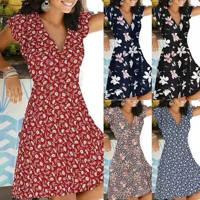 £11.59 • Buy Womens Floral Boho Beach Sun Dress Ladies Swing Holiday Midi Summer Dresses Size