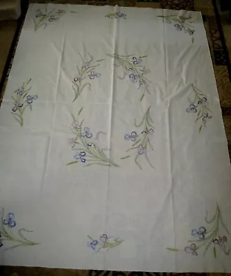 VTG Embroidered Tablecloth Lilies Purple/Green/Blue 75 1/2  X 54 1/2  EUC! • $18.99