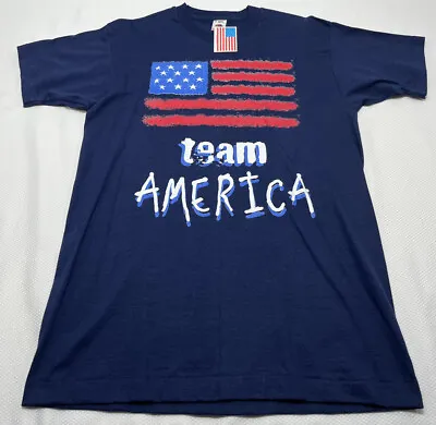 Vintage Team America T Shirt Adult Large Blue Single Stitch Made In USA Mens 90s • $30