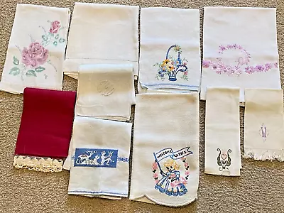 Lot 10 Vintage Towels Hand Guest Embroidered Cotton Linen Cutwork Etc. • $5.55