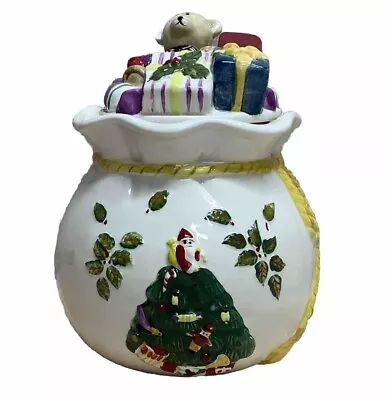 Vintage Spode Cookie Jar 2004 Christmas Tree Candy Canister Toy Bag Teddy Bear • $17.99