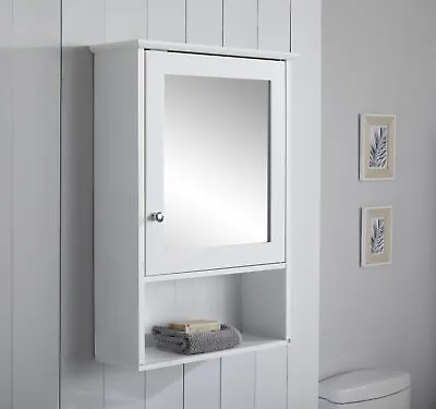 Single Mirror Bathroom Cabinet Cupboard Door Open Shelf Storage Unit Furniture • £22