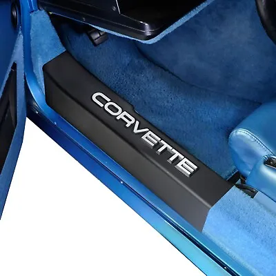 2pc Corvette Blk Door Sill Plate Protectors Covers W/ Logo For 1988-89 C4 • $99.95