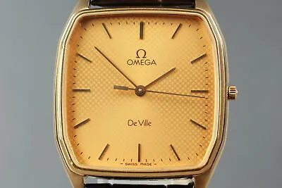 [Exc+5] Vintage Omega De Ville 1417 7J Gold Dial Square Men's Quartz From JAPAN • $349.90