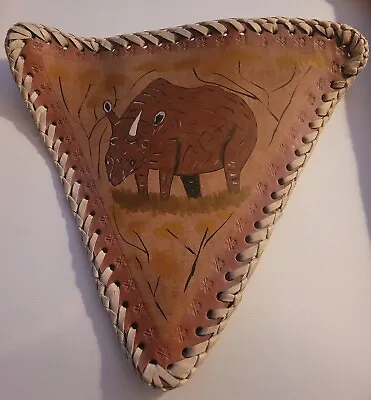 Brown Leather RHINO Tripod Seat  Saddle Stool Cover Rhinoceros Vintage Folk Art  • $65