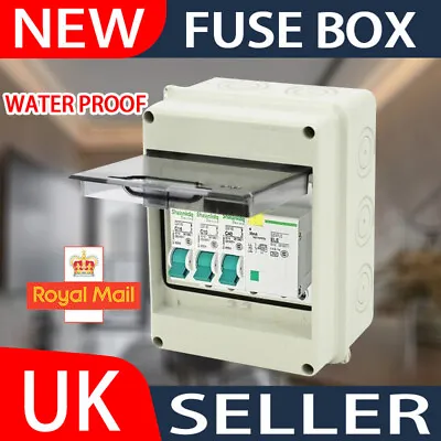 5 Way Weatherproof Fuse Box Unit Garage Consumer Enclosure 2 MCB 40A 30mA RCD. • £7.49