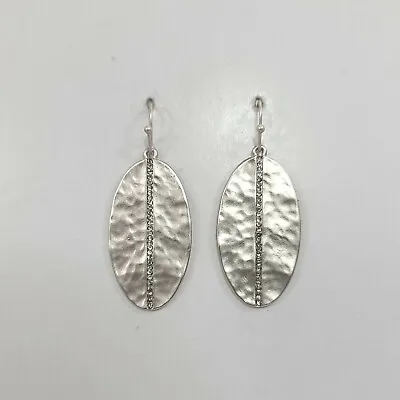 E0815 Matte Silver Tone Clear Rhinestones Deco Oval Shape Drop Dangle Earrings • $8.49