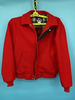 VTG Woolrich Jacket Mens Medium Red Bomber Made In USA 100% Wool Flannel Lined • $44.43