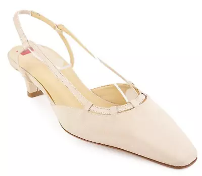 New ELLEN TRACY Women Fabric Beige Kitten Heel Slingback Shoe Sz 8 B Italy • $194.95