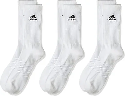 Adidas Mens Womens Unisex Cushion Logo Crew Sport Socks White 3 Pack • $39.95