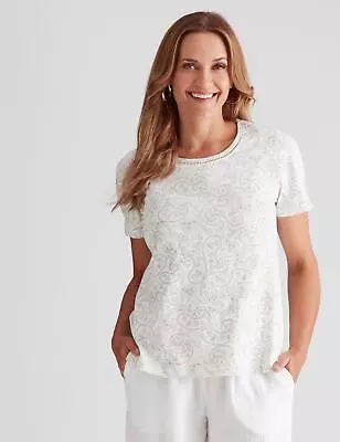 $16.32 • Buy Millers Short Sleeve With Crochet Neck Insert Top Womens Clothing  Tops Blouse