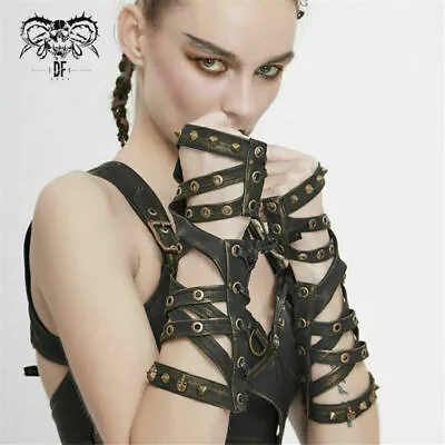 Cool Steampunk Cross Strap Long Gloves Punk Novelty Hollow-out Fingerless Gloves • $74.99