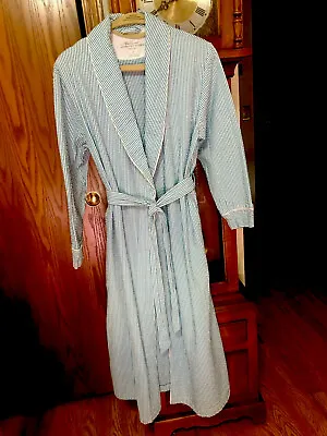 Vermont Country Store Women’s Bathrobe Sz S Blue Teal/Wh Stripe EUC 100% Cotton • $17.50