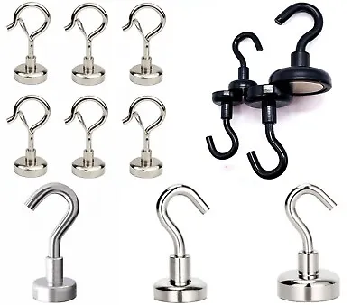 Small & Large MAGNETIC CHROME & BLACK HOOKS ~ Neodymium Magnets Press Guard Hook • £21.95