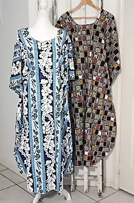 Kaftan Long Dresses One Size Plus Size Lot Of 2 Blue & Brown HIS & HERS • $22.95