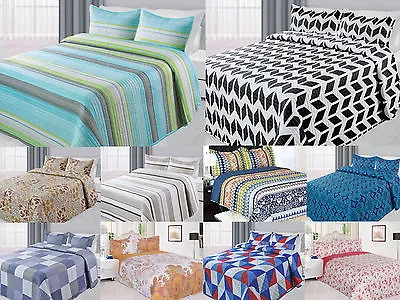 $27.37 • Buy 3 Piece Reversible Quilted Printed Bedspread Coverlet All Sizes 20 Colors!!! 