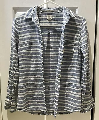 J Crew Blue White Striped Button Up Flannel Shirt Long Sleeve Women's XXS • $12.99