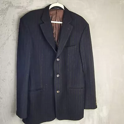 Ibiza Men's Wool Blazer Sports Coat 100% Wool Stripped Black Brown Size 42L • $79.99