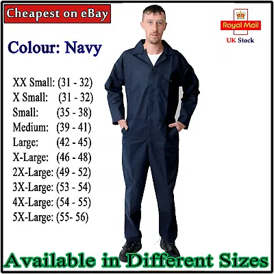 £14.75 • Buy Mens Work Overalls Coveralls Navy Boiler Suit Warehouse Students Workerwear Suit