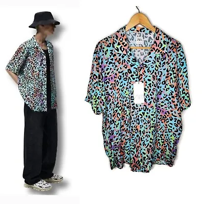 Zara Blue Leopard Print Shirt Size L New With Tags • $29.99
