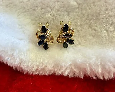 14K Gold Blue Marquise Sapphire And Diamond Earrings 5g • $269.99