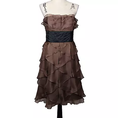 Melinda Eng Y2K Silk Strapless Ruffled Dress Brown And Black Size 10 • $50