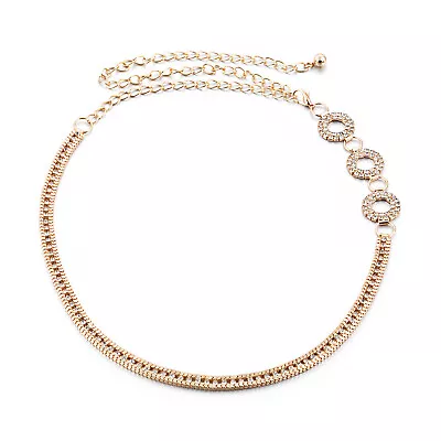 Women Gold / Silver Full Metal Waist Chain Crystal Diamante Dress Waistband • $6.76