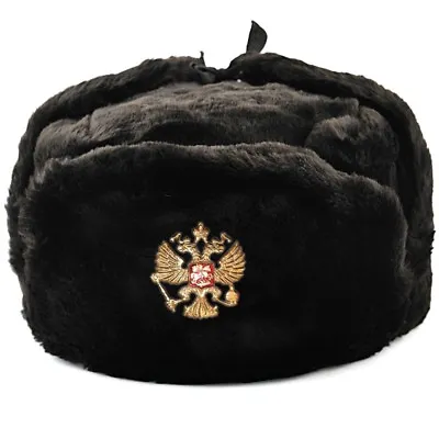 Ushanka Russian Hat Black Made Russia Faux Fur Ушанка Ear Flap Mens Winter Hat  • $30.95